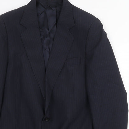 English Manor Mens Blue Striped Polyester Jacket Suit Jacket Size 40 Regular