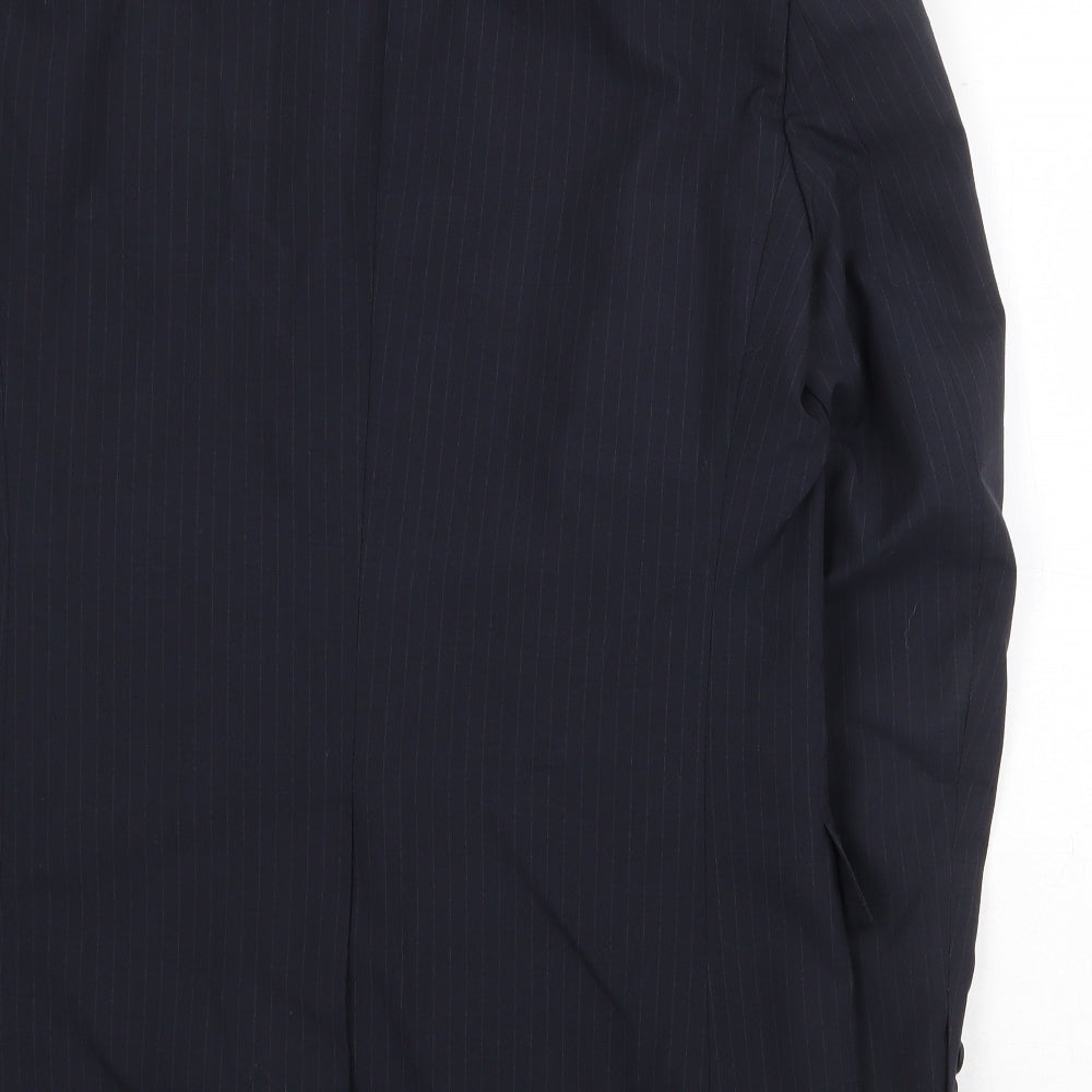 English Manor Mens Blue Striped Polyester Jacket Suit Jacket Size 40 Regular
