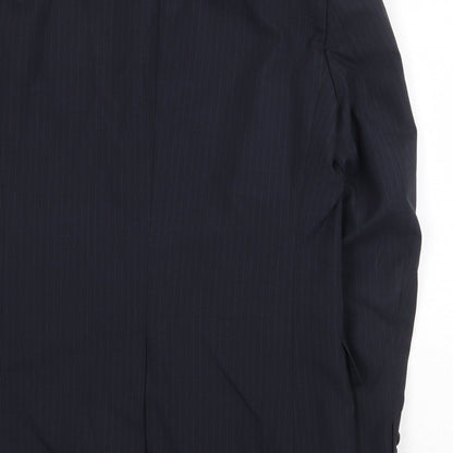 English Manor Mens Blue Striped Polyester Jacket Suit Jacket Size 40 Regular