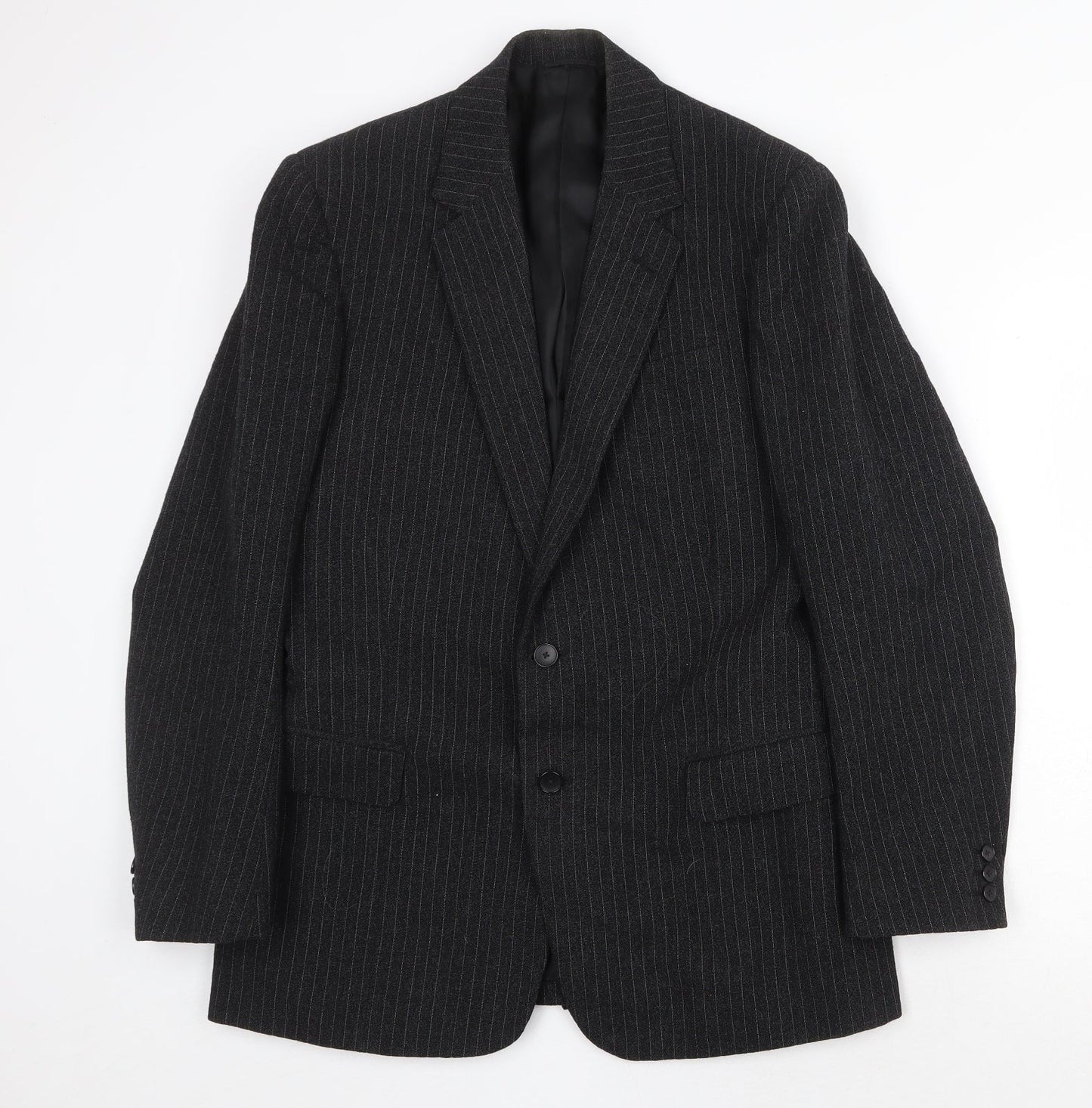 FMT Mens Black Striped Wool Jacket Suit Jacket Size 40 Regular