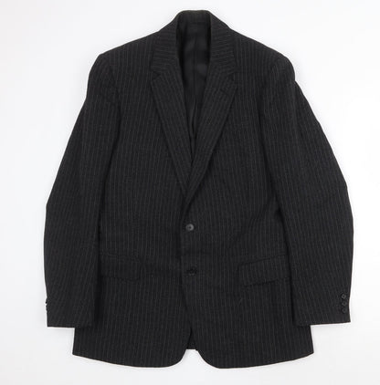 FMT Mens Black Striped Wool Jacket Suit Jacket Size 40 Regular