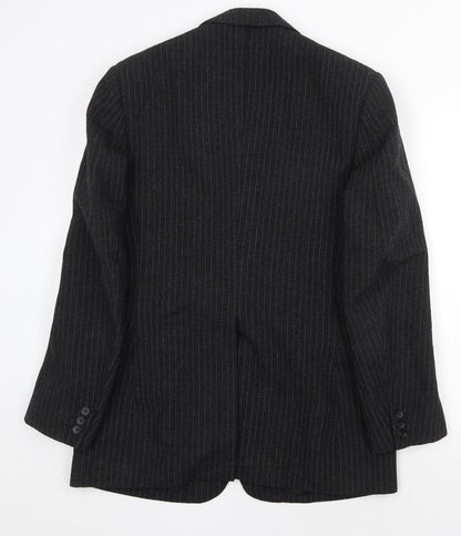 FMT Mens Black Striped Wool Jacket Suit Jacket Size 40 Regular