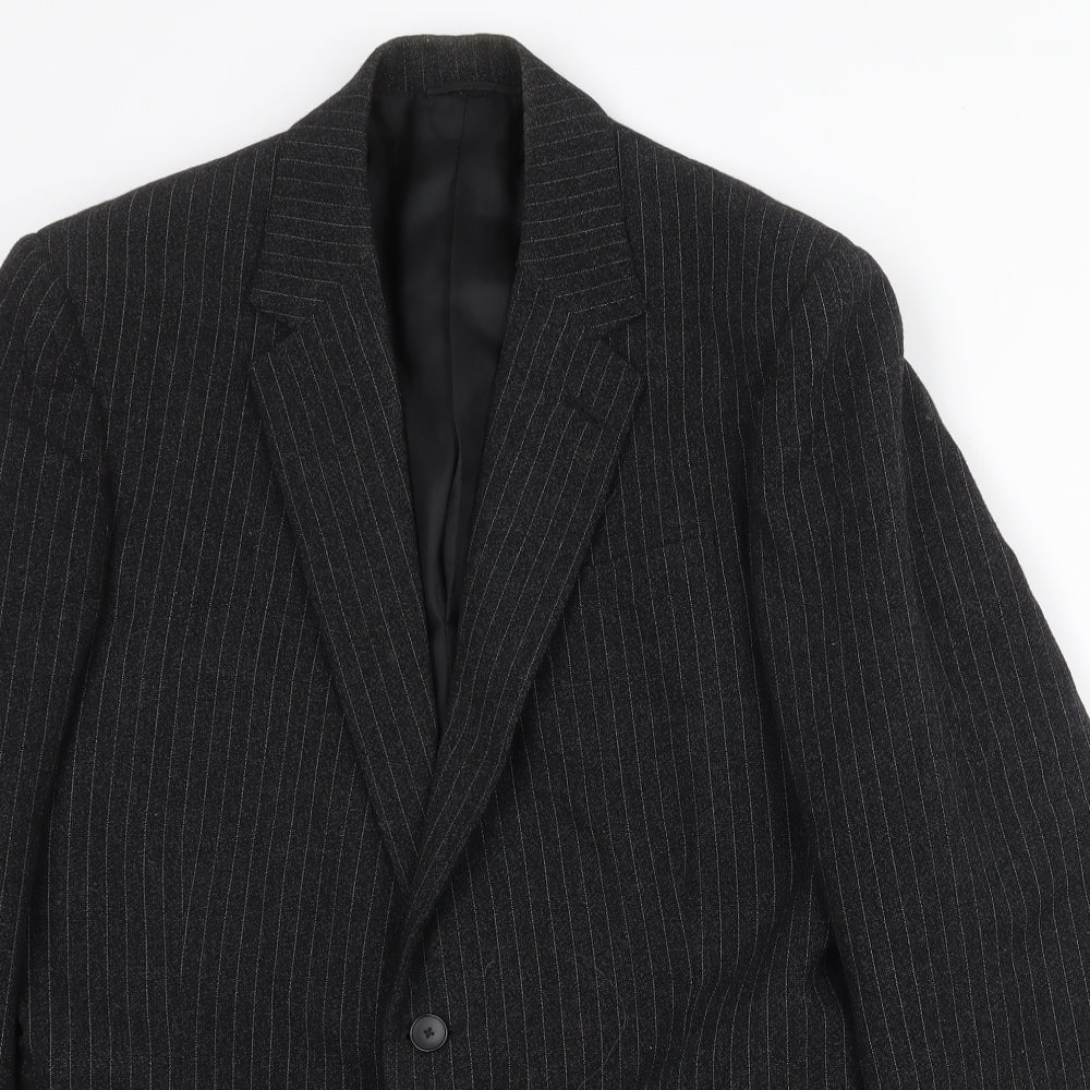 FMT Mens Black Striped Wool Jacket Suit Jacket Size 40 Regular