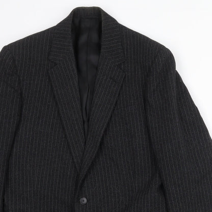 FMT Mens Black Striped Wool Jacket Suit Jacket Size 40 Regular