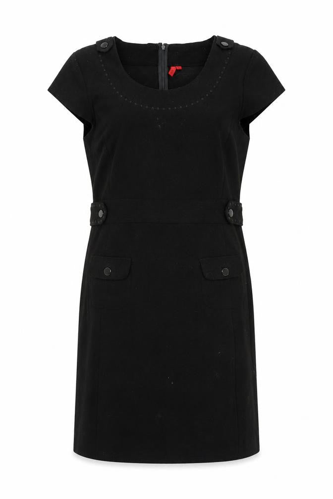 Fransa Womens Black Viscose A-Line Size L Round Neck Zip