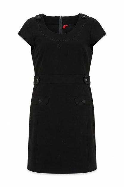 Fransa Womens Black Viscose A-Line Size L Round Neck Zip