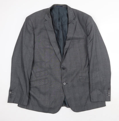 F&F Mens Grey Plaid Polyester Jacket Suit Jacket Size 46 Regular