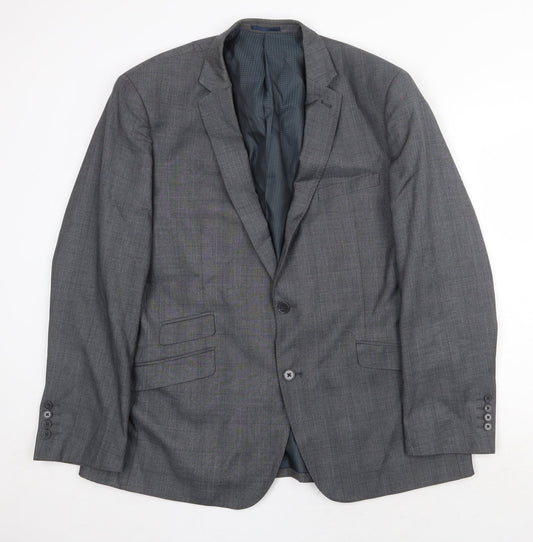 F&F Mens Grey Plaid Polyester Jacket Suit Jacket Size 46 Regular