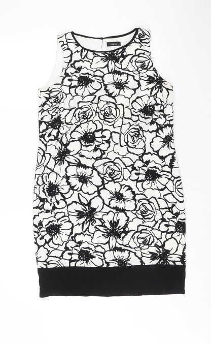 M&Co Womens Black Floral Polyester A-Line Size 10 Round Neck Button