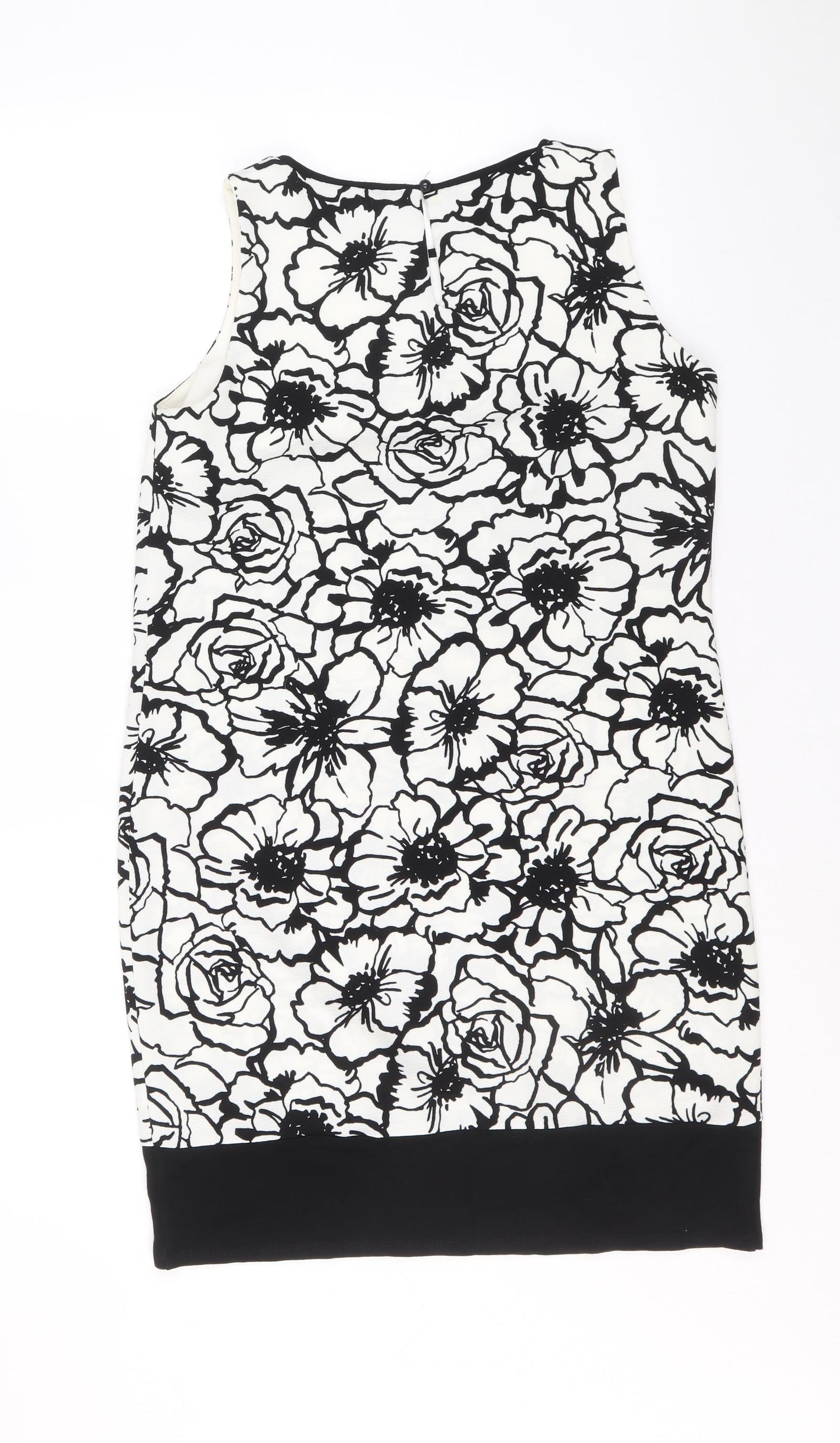 M&Co Womens Black Floral Polyester A-Line Size 10 Round Neck Button