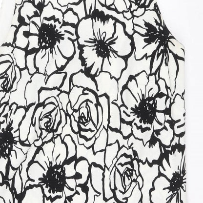 M&Co Womens Black Floral Polyester A-Line Size 10 Round Neck Button