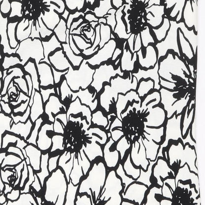 M&Co Womens Black Floral Polyester A-Line Size 10 Round Neck Button
