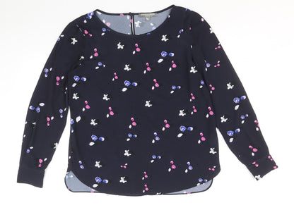 Fenn Wright Manson Womens Blue Geometric Polyacrylate Fibre Basic Blouse Size 10 Boat Neck