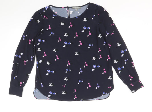 Fenn Wright Manson Womens Blue Geometric Polyacrylate Fibre Basic Blouse Size 10 Boat Neck