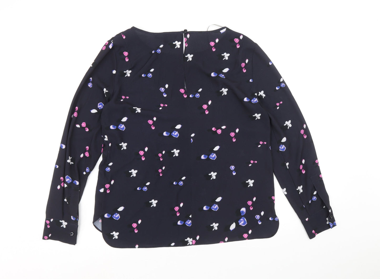 Fenn Wright Manson Womens Blue Geometric Polyacrylate Fibre Basic Blouse Size 10 Boat Neck