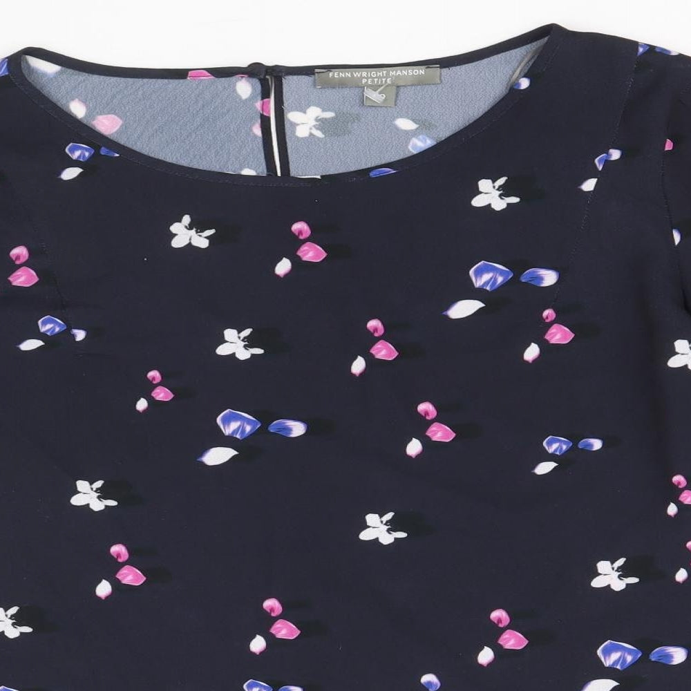 Fenn Wright Manson Womens Blue Geometric Polyacrylate Fibre Basic Blouse Size 10 Boat Neck