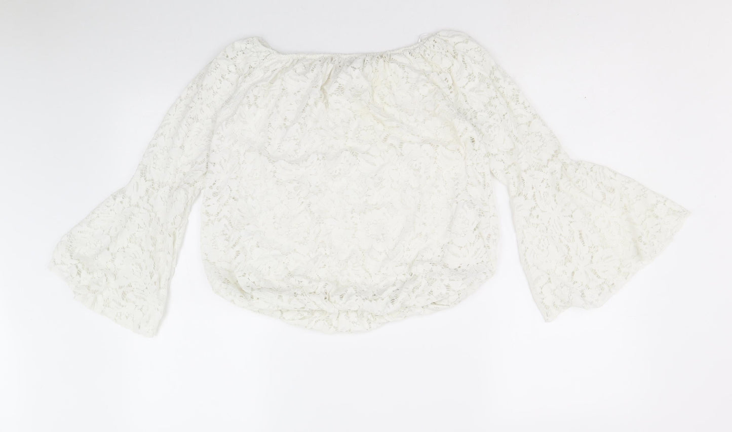 Womens UK Size M Quiz White Cropped Blouse