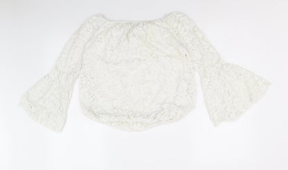 Womens UK Size M Quiz White Cropped Blouse