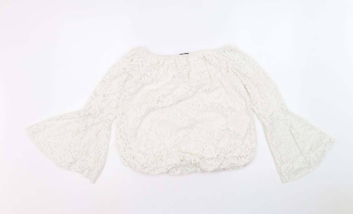 Womens UK Size M Quiz White Cropped Blouse