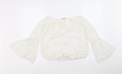 Womens UK Size M Quiz White Cropped Blouse
