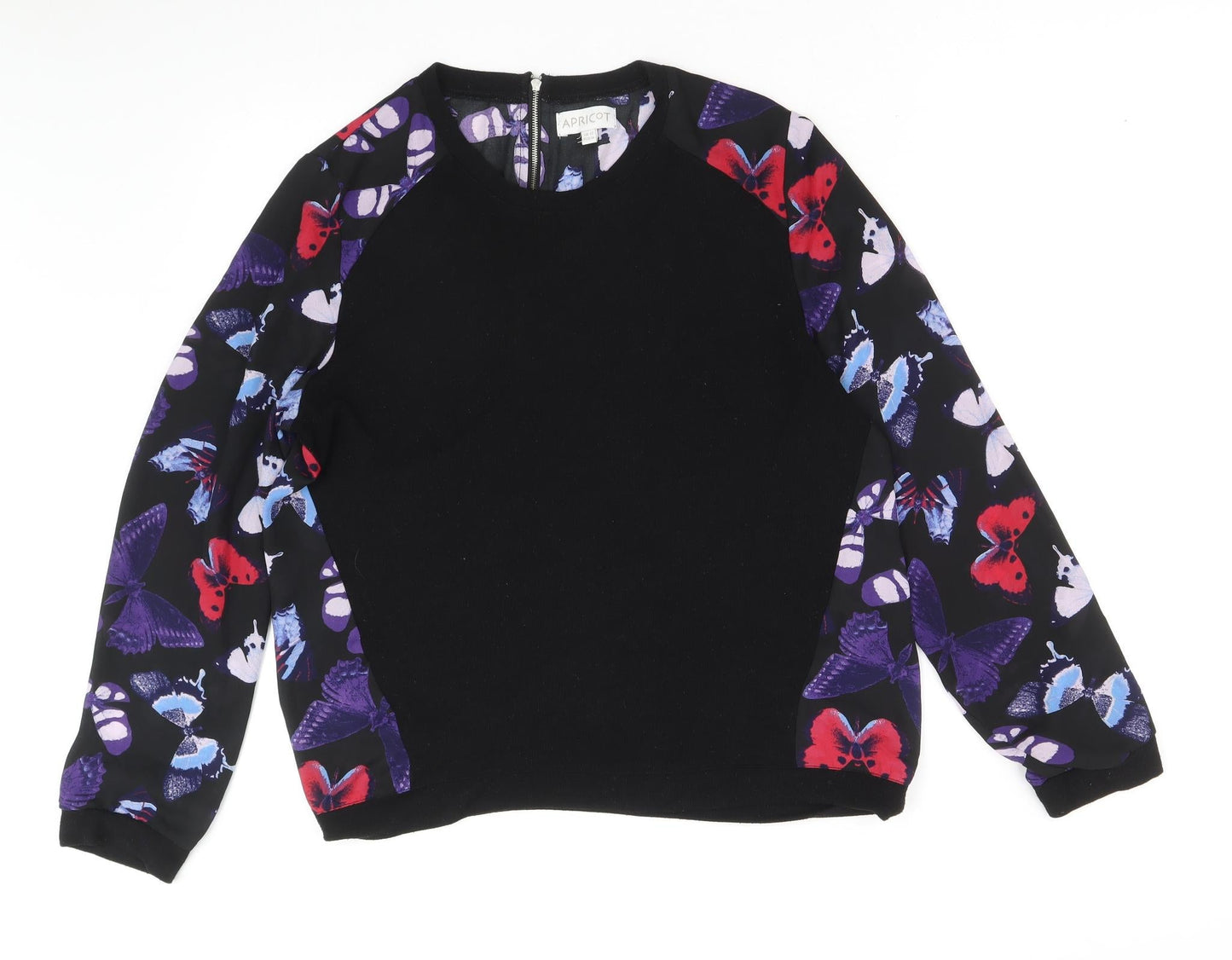 Apricot Womens Black Round Neck Geometric Polyester Pullover Jumper Size 12 - Butterfly Pattern