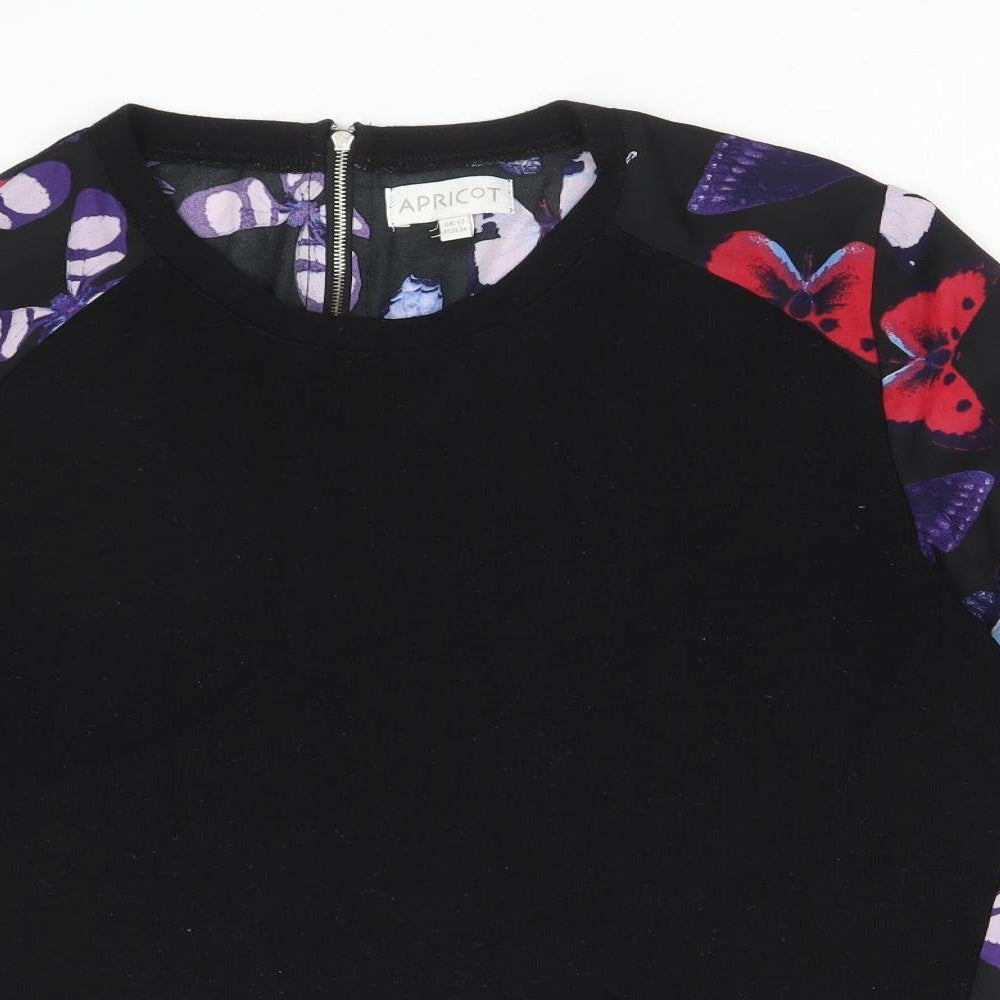 Apricot Womens Black Round Neck Geometric Polyester Pullover Jumper Size 12 - Butterfly Pattern