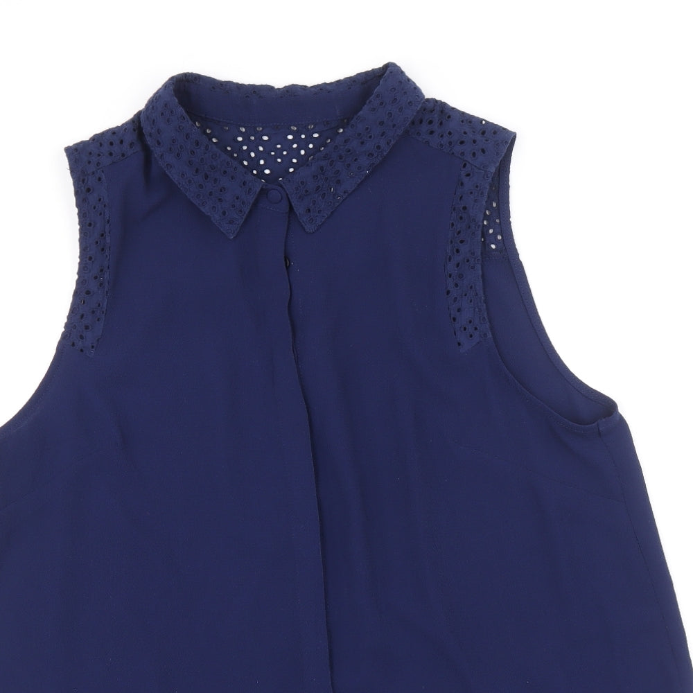 Womens UK Size 14 Dorothy Perkins Blue Basic Button-Up