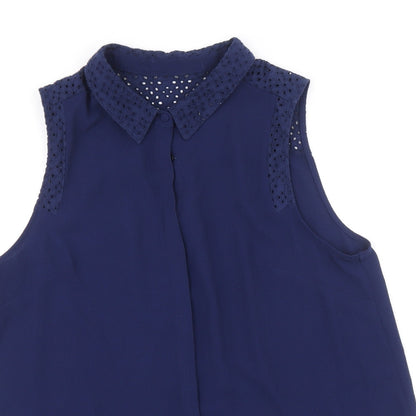 Womens UK Size 14 Dorothy Perkins Blue Basic Button-Up