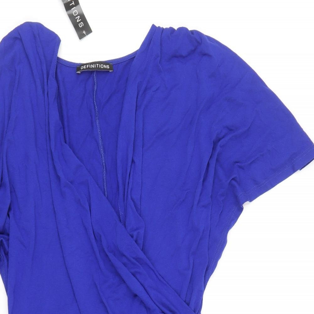 Definitions Womens Blue Viscose A-Line Size 12 V-Neck Pullover