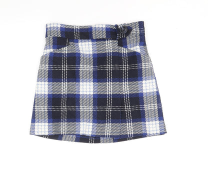 TU Womens Blue Plaid Polyester Straight & Pencil Skirt Size 10 Zip