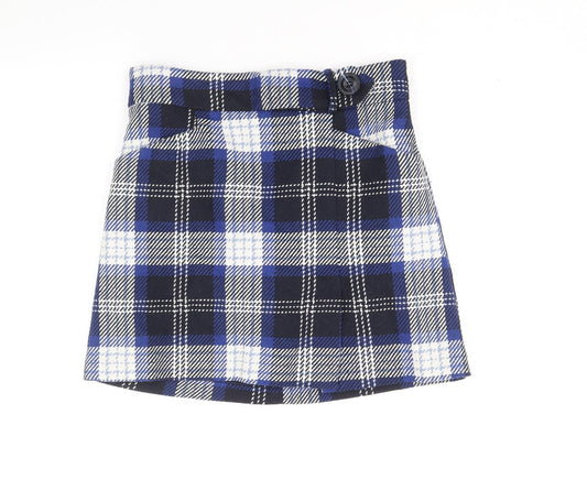 TU Womens Blue Plaid Polyester Straight & Pencil Skirt Size 10 Zip