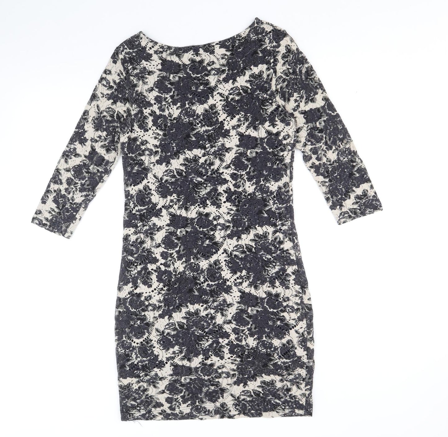 Phase Eight Womens Grey Floral Viscose A-Line Size 10 Round Neck Pullover