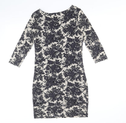 Phase Eight Womens Grey Floral Viscose A-Line Size 10 Round Neck Pullover