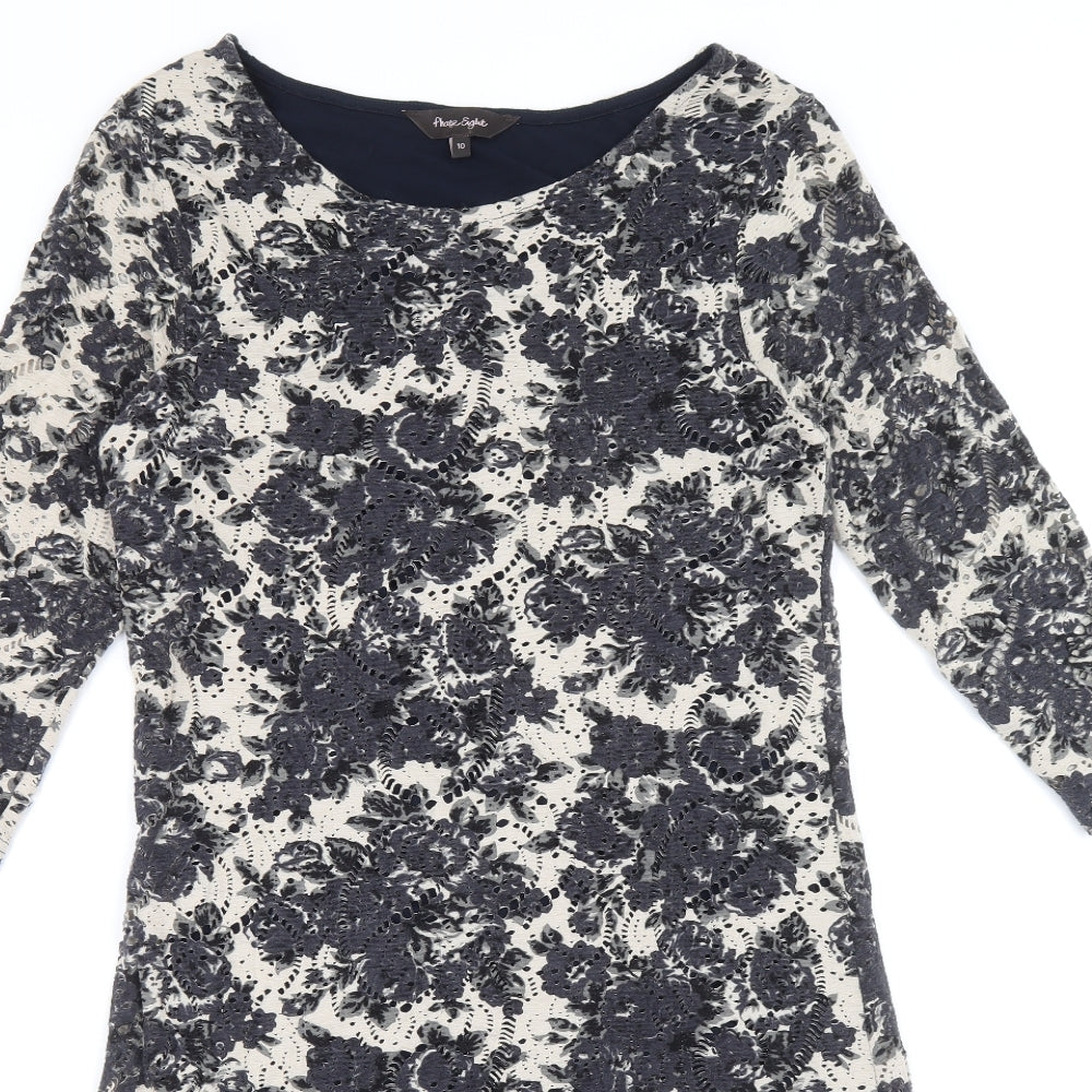 Phase Eight Womens Grey Floral Viscose A-Line Size 10 Round Neck Pullover