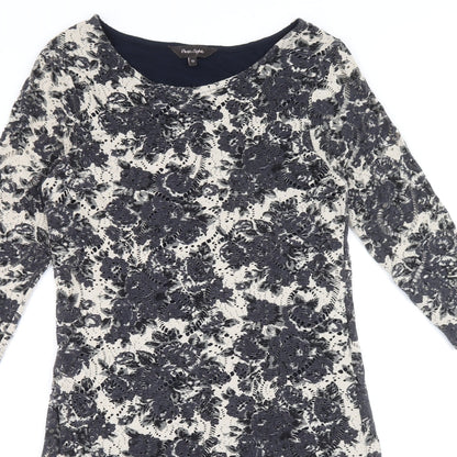 Phase Eight Womens Grey Floral Viscose A-Line Size 10 Round Neck Pullover