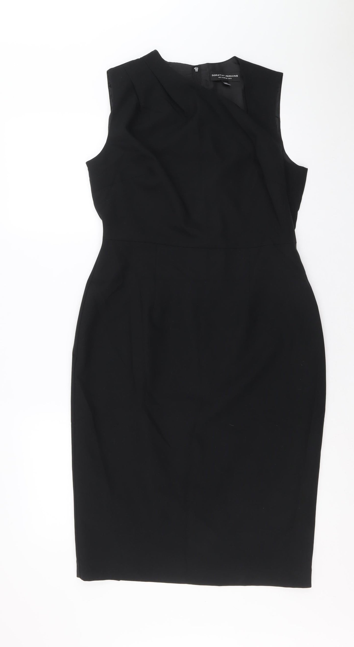 Dorothy Perkins Womens Black Polyester A-Line Size 12 V-Neck Zip