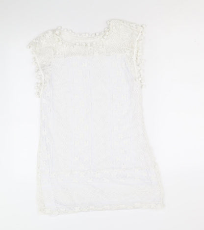 Preworn Womens White Geometric Cotton A-Line Size M Round Neck Pullover