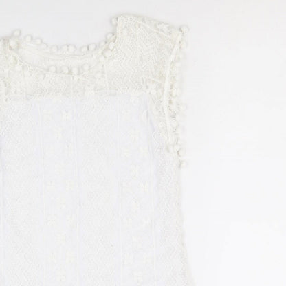 Preworn Womens White Geometric Cotton A-Line Size M Round Neck Pullover
