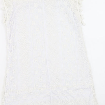 Preworn Womens White Geometric Cotton A-Line Size M Round Neck Pullover