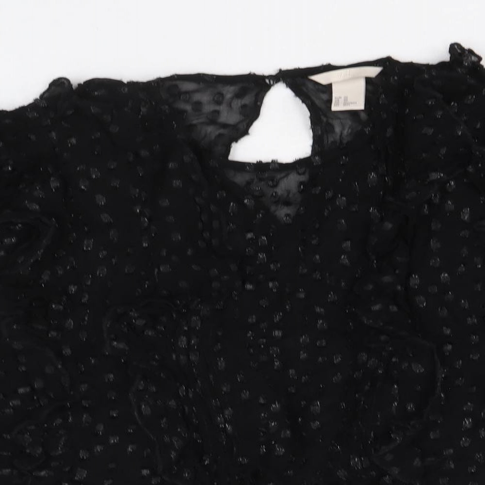 H&M Womens Black Polyester Basic Blouse Size XS V-Neck