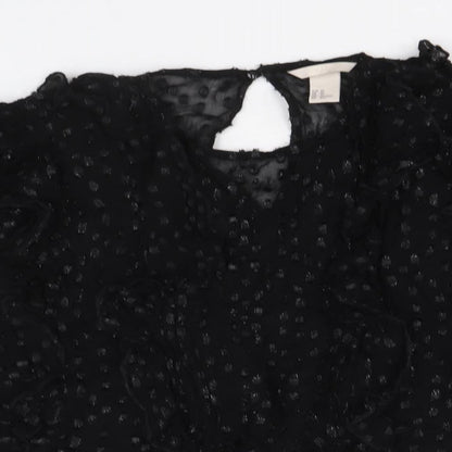 H&M Womens Black Polyester Basic Blouse Size XS V-Neck