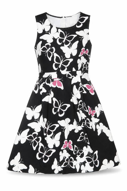 Body Flirt Womens Black Geometric Polyester Fit & Flare Size 8 Round Neck Zip - Butterfly Pattern