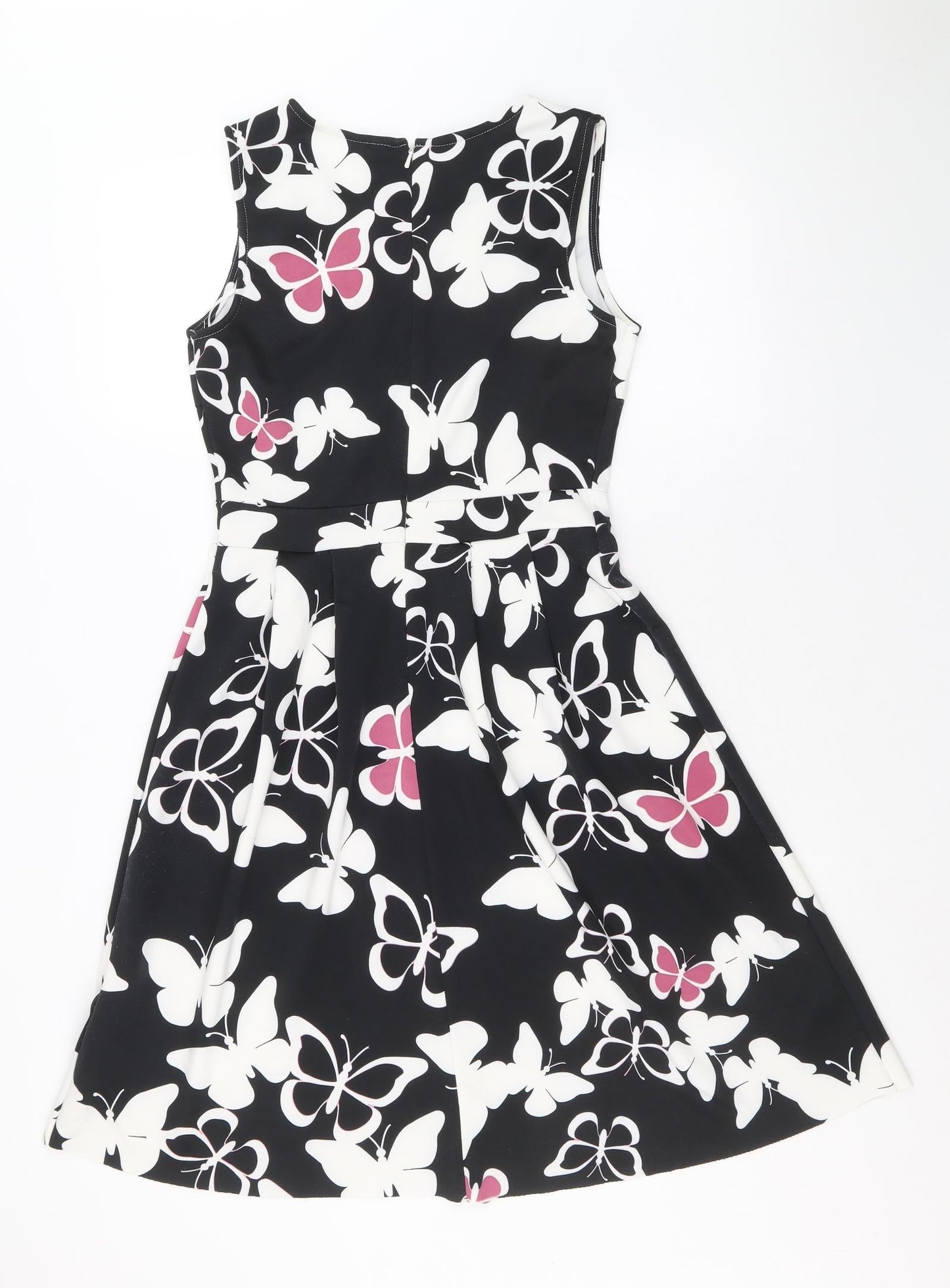 Body Flirt Womens Black Geometric Polyester Fit & Flare Size 8 Round Neck Zip - Butterfly Pattern