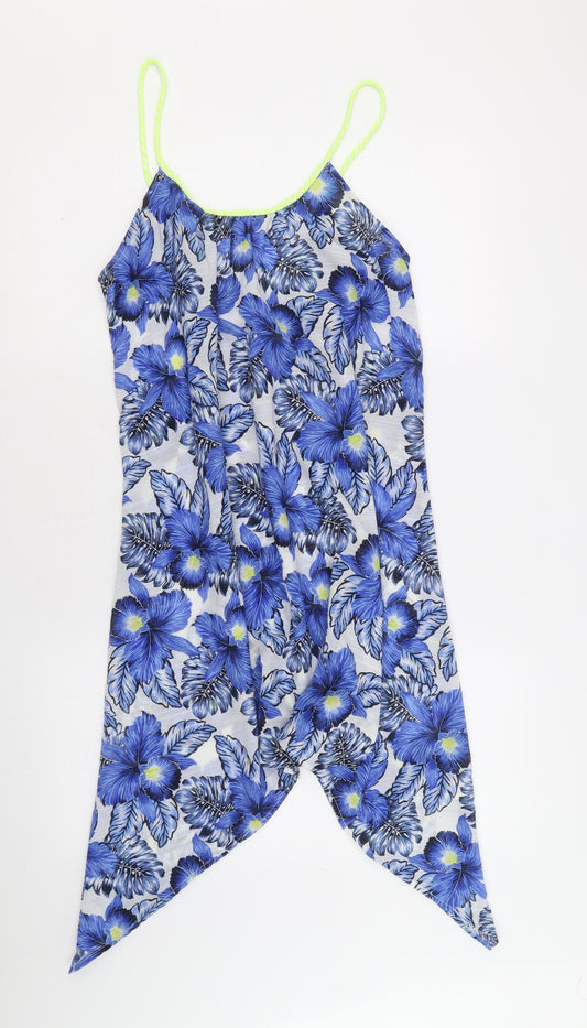 New Look Womens Blue Floral Polyester Tank Dress Size M Round Neck Pullover