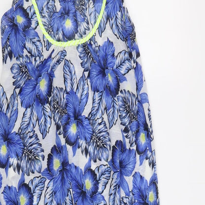 New Look Womens Blue Floral Polyester Tank Dress Size M Round Neck Pullover