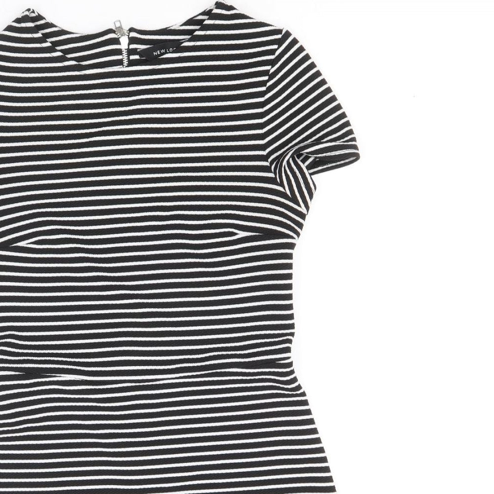 Dorothy Perkins Womens Black Striped Polyester Fit & Flare Size 10 Round Neck Zip