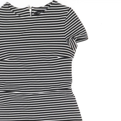 Dorothy Perkins Womens Black Striped Polyester Fit & Flare Size 10 Round Neck Zip