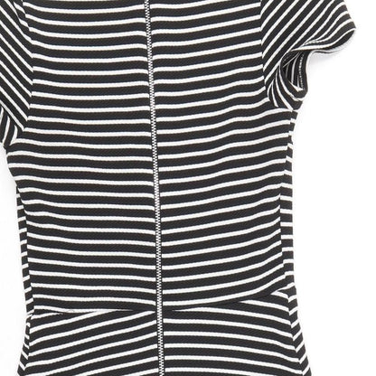 Dorothy Perkins Womens Black Striped Polyester Fit & Flare Size 10 Round Neck Zip