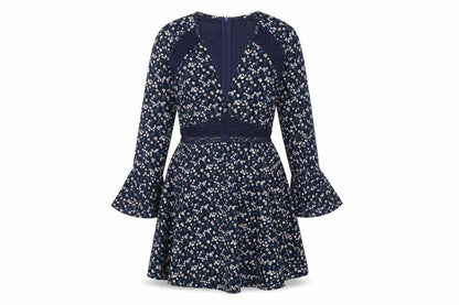 Boohoo Womens Blue Floral Polyester Fit & Flare Size 8 V-Neck Zip