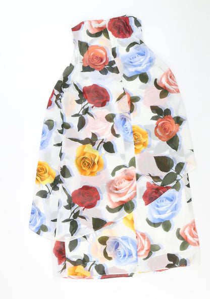 Marks and Spencer Womens White Floral Polyester A-Line Size 8 Round Neck Pullover